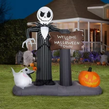 6' Inflatable LED Halloween Jack Skellington & Zero "Welcome To Halloween Town"