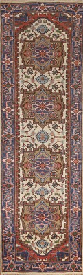 Ivory Runner Rug Geometric Heriz Serapi 2' 7'' x 9' 11'' Handmade Rug Wool Carpet