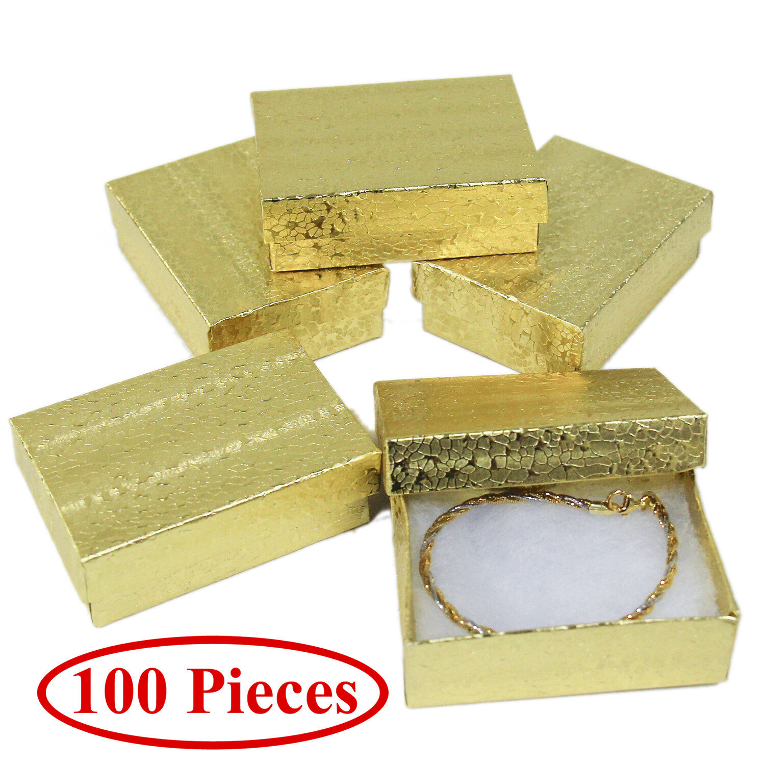 Cotton Filled Gift Box Fancy Gold Foil Jewelry Boxes Cardboard Display