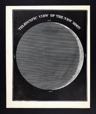 c 1850 Smith Astronomy Print Telescope View New Moon Cresent Phase Lunar Craters