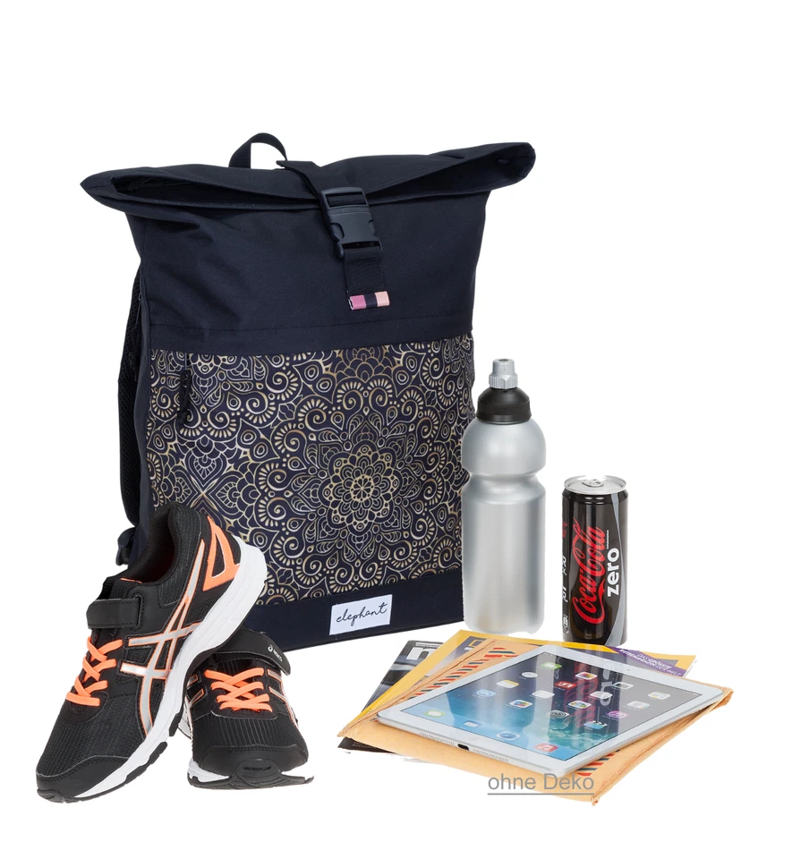 Rucksack Damen Laptop Tasche Elephant Daypack groß A4 13038 Schwarz Ethno +f - Bild 2 von 4