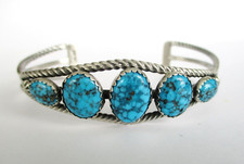 Men"s Striking Blue Turquoise Stone Cuff Br Fits 7" to 7 3/4" Navajo Made B228A