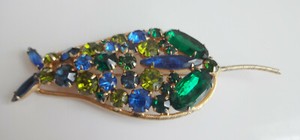 Authentic Vtg RARE Juliana Gold Plated Big Tulip Flower Fruit Salad Rhinestone Pin Brooch