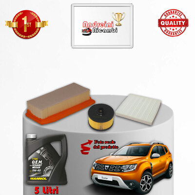 Kit Tagliando 3 Filtri Per Dacia Duster 1.0 LPG 74kW (2019-2024) – Filtro Olio, Aria E Abitacolo, Conformi Originali, Spedizione Gratis
