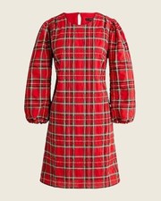 J Crew~Puff-sleeve dress in Good Tidings ~Red~ plaid~Size Large~NWT