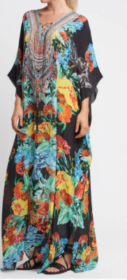 CZARINA Cuban Night Long Maxi Silk Kaftan Dress Crystal Embellishments NWT  OS | eBay