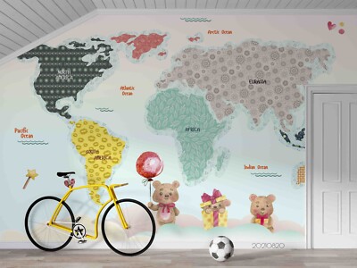 3D Colorful World Map Wall Murals Wallpaper Murals Wall Sticker