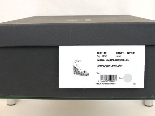 NIB VERSACE BLACK LEATHER GOLD MEDUSA LOGO STUDDED SANDAL ESPADRILLE WEDGES 40.5 - Picture 11 of 11