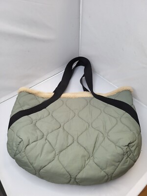 New ZARA green taupe faux sherpa puffer Shopping Tote Shoulder Bag SIZE M 572