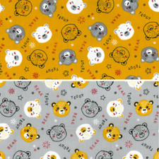 Polycotton Fabric Tossed Teddy Bear Faces Nursery Kids Childrens