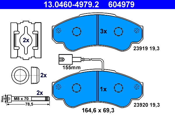 ATE 13.0460-4979.2 Brake Pad Set, disc brake for CITROËN,FIAT,PEUGEOT