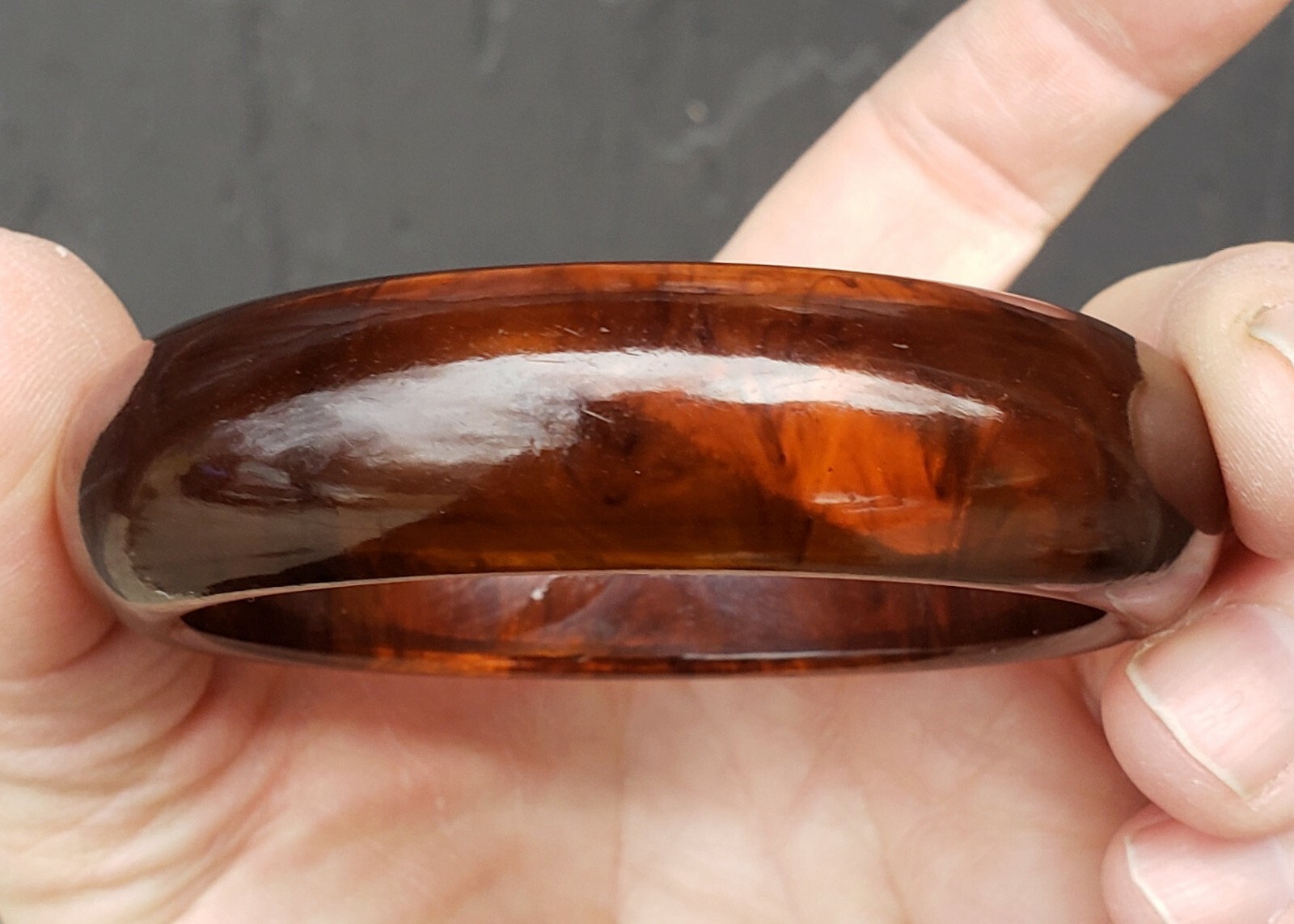 Bakelite Bangle Cuff Bracelet ROOT BEER Vintage 3… - image 2