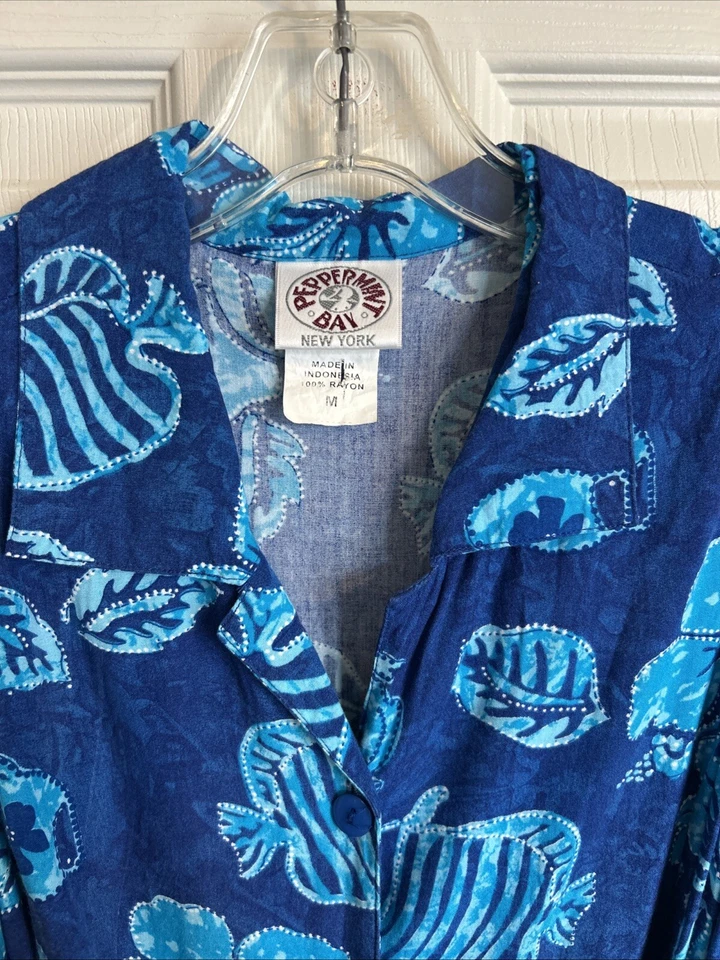 Vestido Vintage PEPPERMINT BAY Azul Playa Hawaii Boho Túnica Floral Normcore M Foto 2 de 4
