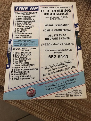Tranmere Rovers V Stockport County 1988 Soccer/football Programme - Picture 2 of 2