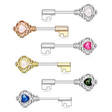 Key Design 14G Nipple Barbell with Opalite Gem