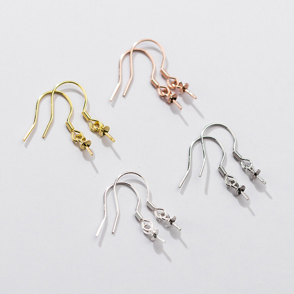 925 Sterling Silver French Hook Ear Wire Earrings with Pearl Cup Eye Pin  A2951