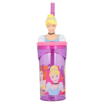 Disney Princess Figur 3D Trinkbecher mit integriertem erweiterbarem Strohhalm 360m