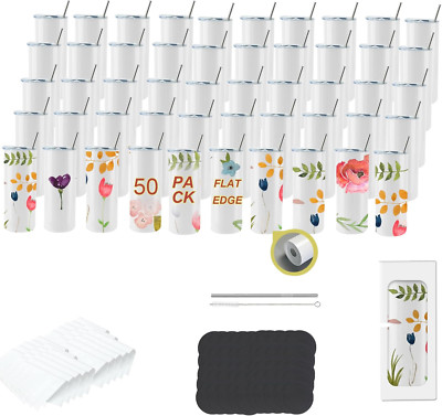 50Pack 20Oz White Skinny Sublimation Tumblers with Gift Boxes & Silicone Bottom