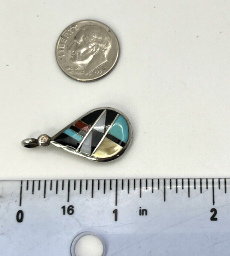 ZUNI RALPH LILLIE KALLESTEWA RLK Sterling Silber Inlay ANHÄNGER Indianer - Bild 5 von 5