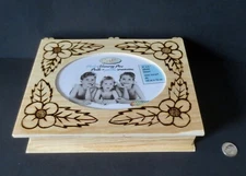 4 Flowers w/leaves BurntWork wood book/box, photo top: J C Polchies, Mi'kmaq