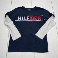 Tommy Hilfiger Navy Blue Graphic Double Layer Long Sleeve T Shirt Youth Boys Siz