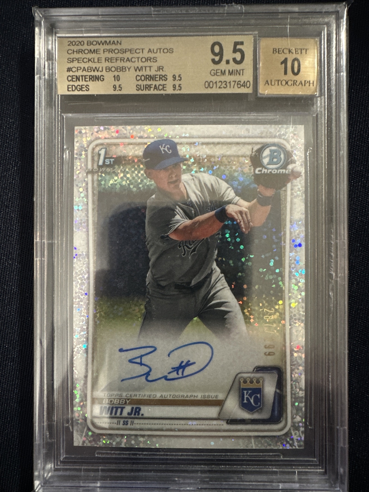 BGS 9.5/10 BOBBY WITT JR AUTO 2020 Bowman Chrome SPECKLE REFRACTOR /299 GEM MINT