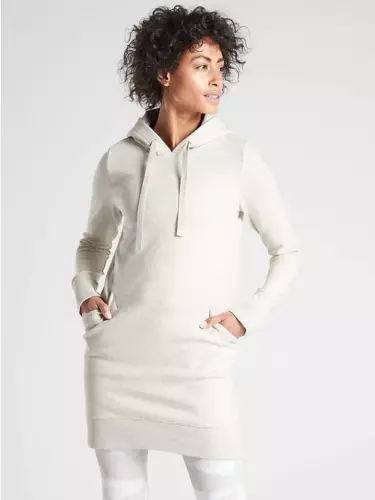 ATHLETA Triumph Hoodie Sweatshirt Dress Fog Grey Heather Studio Yoga sz M Petite