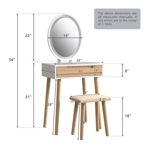 Vanity Dressing Table Set 2 Drawers With LED Mirror Makeup Desk Bedroom - Picture 22 of 26