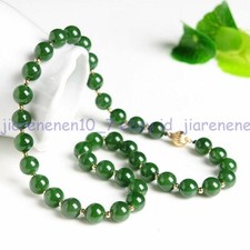 Fashion Women's Natural 8mm Green Jade Round Gemstone Beads Necklace 18'' AAA