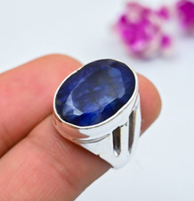 Blue Sapphire Lab-Created Handmade Ring 925 Sterling Silver Ethnic Jewelry Rings