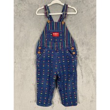 OshKosh B'gosh Overalls Kids 24M Blue Car Embroidered 90s Vintage Made USA
