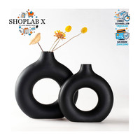 Keramik Vase Set Von 2 Schwarz Runde Matte FüR Pampasgras Boho Nordic Stil