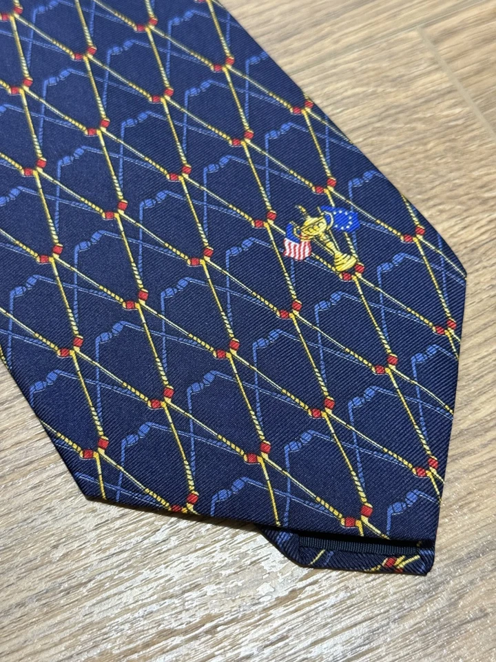 Cravatta Tie Rack in seta Vintage Nos Tie Rack silk tie blue New Old Stock golf - Immagine 3 di 4