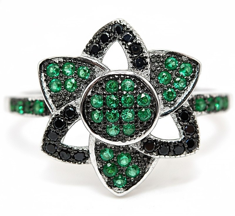 Star Flower 1CT Heat Treated Green Tourmaline 925 Sterling Silver Ring Sz 6 F8-1