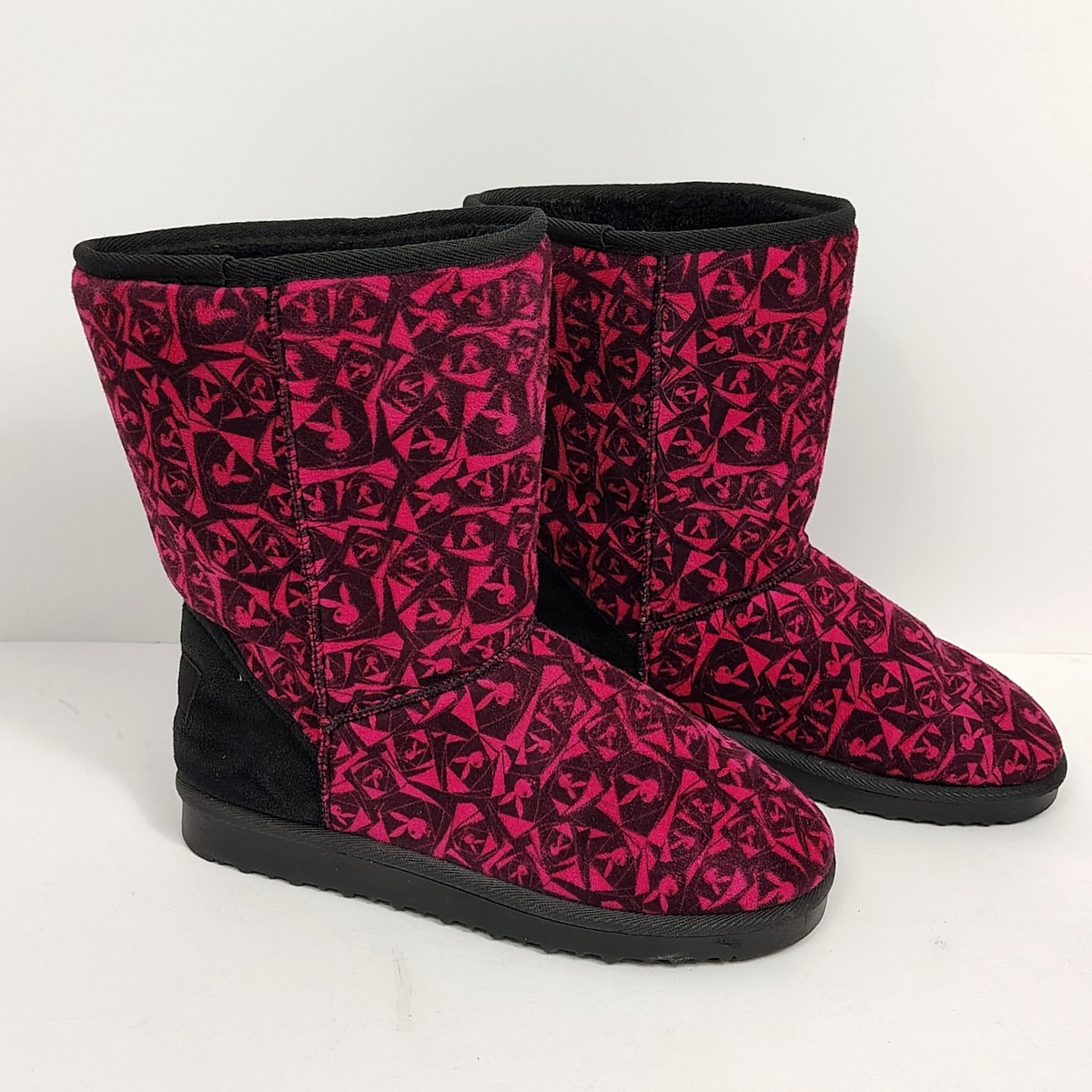 Womens Y2k Playboy Mid Calf Pink Black Allover Print Logo Bunny
