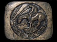 TJ09132 VINTAGE 1970s END OF THE TRAIL INDIAN ART BRASSTONE BELT BUCKLE