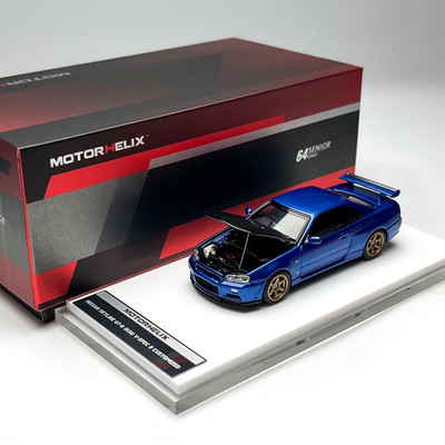 MOTORHELIX MH 1:64 GTR R34 alloy car model with openable lid