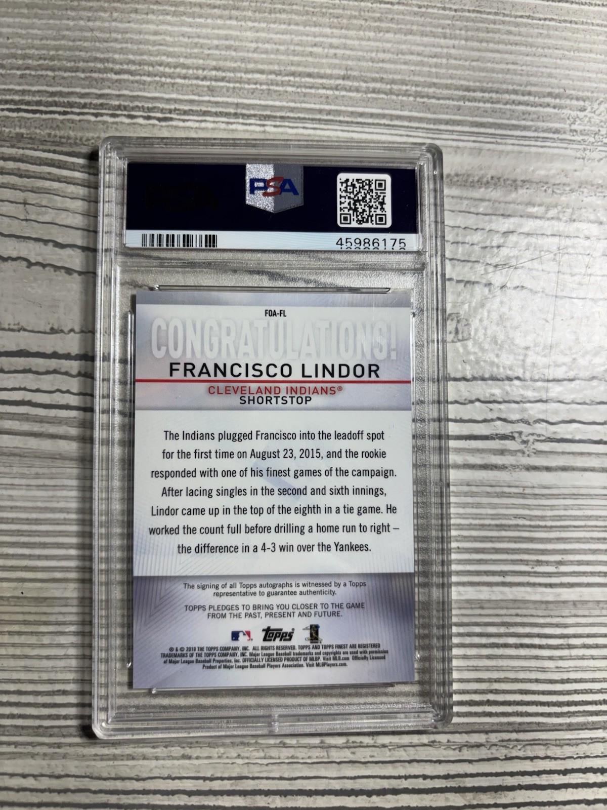 Francisco Lindor /25 - 2019 Topps Finest - #FOA-FL Orange Refractor Auto (PSA 9) view 4