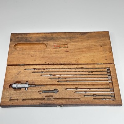 Vintage Starrett Inside Micrometer Set No. 124   Machinist Tool Wooden Box