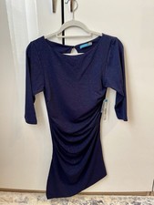 Alice and Olivia Women's Dress Size XS Navy Blue Glitter 3/4 Sleeve Cocktail