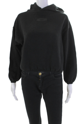 Essentials Womens Cotton Long Sleeve Pullover Hoodie Sweatshirt Black Size 8