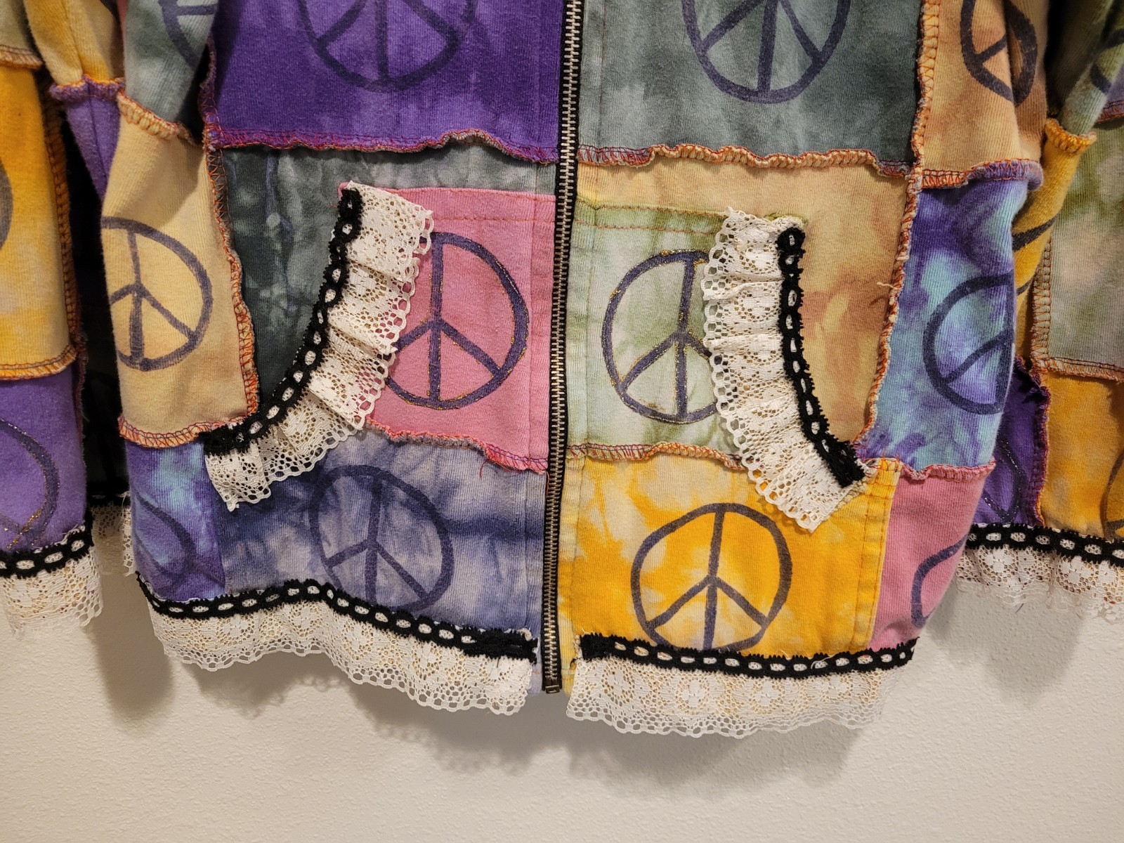 Hippy Boho Patchwork Handmade Zip Jacket. Sz L. K… - image 3