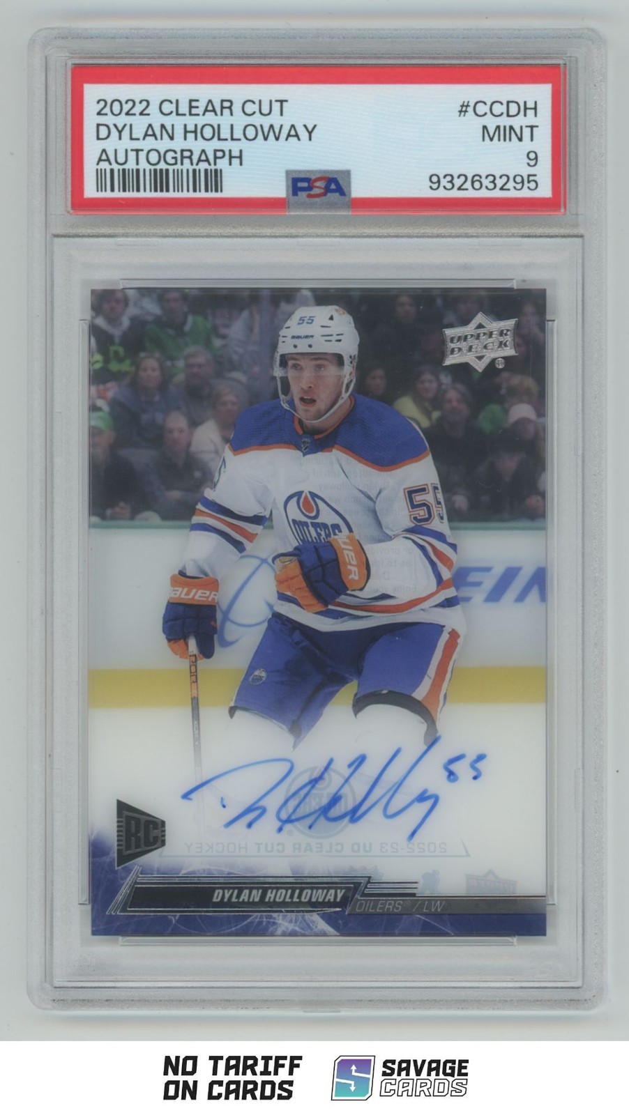 2022-23 Upper Deck Clear Cut Rookie Auto Dylan Holloway PSA 9 #CC-DH Edmonton view 1
