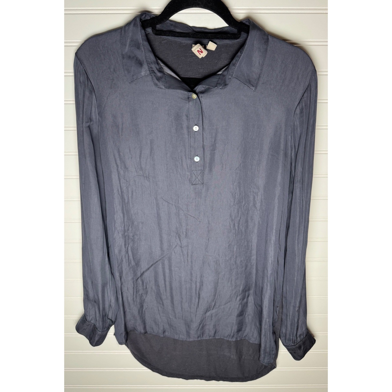 Dolan Women's Gray Collared Long Sleeve Button Up Top Blouse Size S