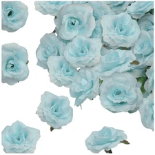 100 Pcs Mini Light Blue Roses Artificial Flowers Bulk 1.9" Small Silk Fake Ro...