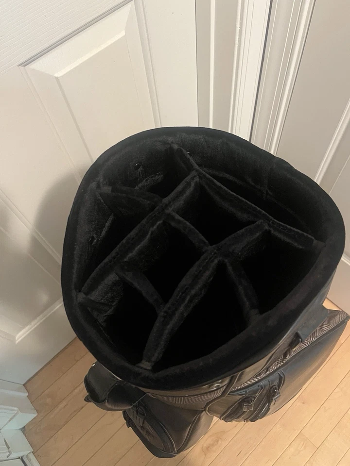 🔥Burton Golf Bag Staff Cart Leather Plaid 8 Dividers Lots of Zip Pouches - Image 4 of 4