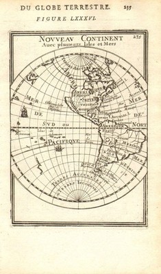 WESTERNHALBKUGEL. zeigt Kalifornien als Insel. MALLET 1683 alte antike Landkarte