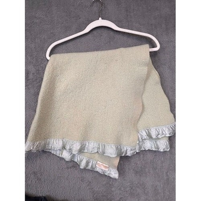 #ad #ad North Star Woolen Mill Co Vintage Pure Wool Baby Blanket Satin Ruffle 32x34 $26.99