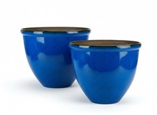 Set of 2 Blue 30cm Glazed Effect Round Garden Plant Pot –Ceramic Glazed Morden