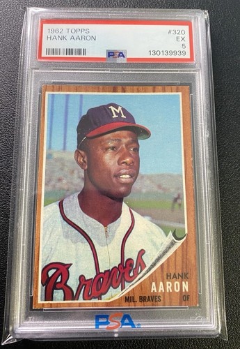 1962 Topps Baseball Hank Aaron #320 Milwaukee Braves PSA 5 CLEAN